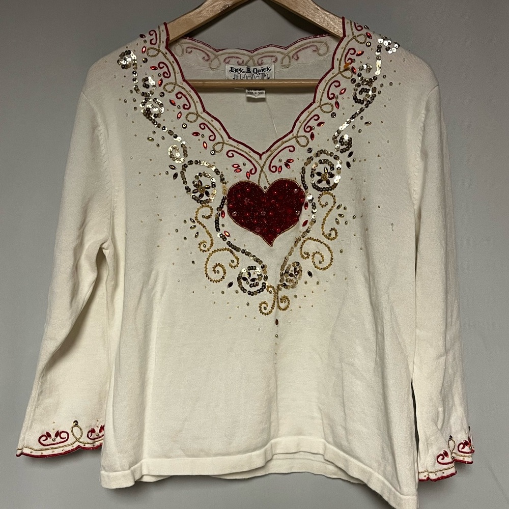 Vintage Jack B Quick White and Red Embellished Heart Top